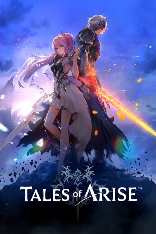 Tales of Arise key art — Alphen and Shionne back-to-back against a stormy sky.